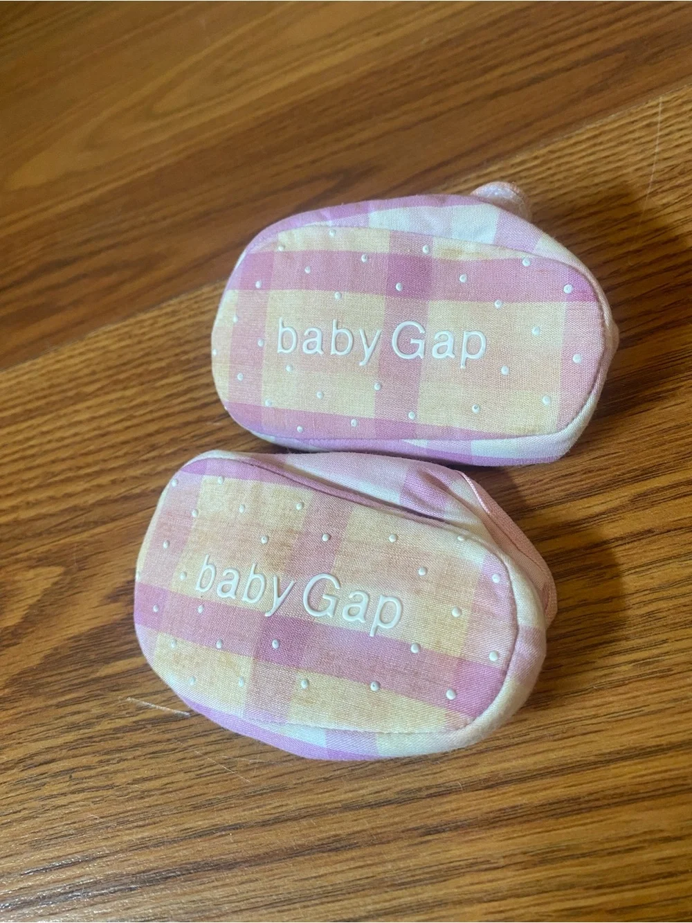 GAP Pink Plaid Mary Jane Baby Booties with Floral Embroidery